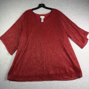 Catherines Tunic Top Women's 2X Reg Sparkly Flowy Metallic V Neck Sheer